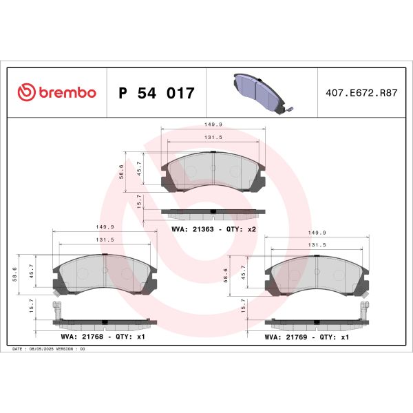 Brembo P54017 Brake Pads Set