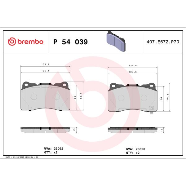Brembo P54039 Brake Pads Set