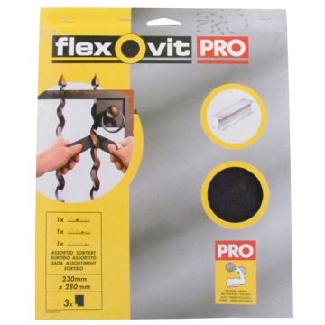 Flexovit 63642526493 Assorted Emery Sheets 3 Pack