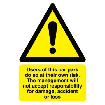 Signs & Labels FGN03550R 297 X 210mm Own Risk Car Park Sign