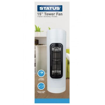 Status S15TOWERFAN1PKB 14 Inch White Mini Tower Fan