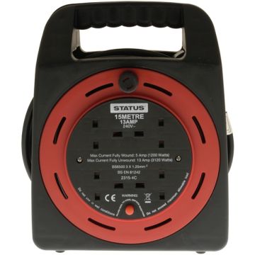 Status S15M13ACR4 827 15m 4 Socket Red Cassette Reel