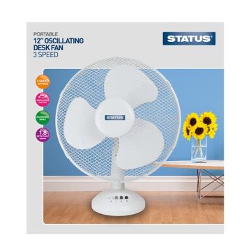 Status S12DESKFAN1PKB 435 12 Inch Oscillating Desk Fan