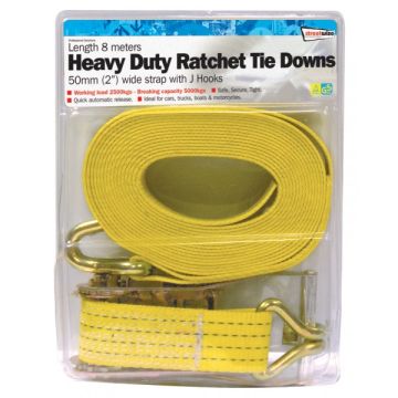 Streetwize SWTD8 8m H/Duty Ratchet Tie Down With J Hooks