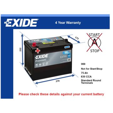 Exide EA755 Car Battery