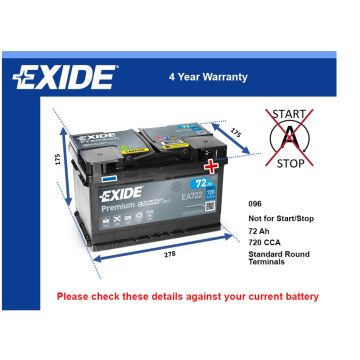 Exide EA722 Car Battery