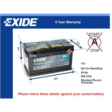 Exide EA852 Car Battery
