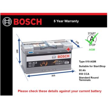 Bosch S5A13 AGM Car Battery