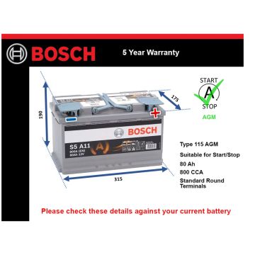 Bosch S5A11 AGM Car Battery