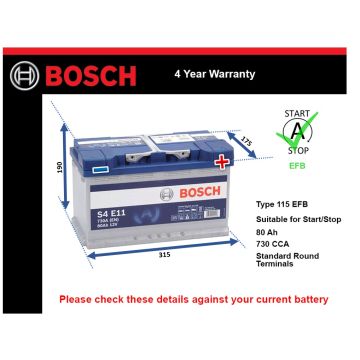 Bosch S4E11 EFB Car Battery
