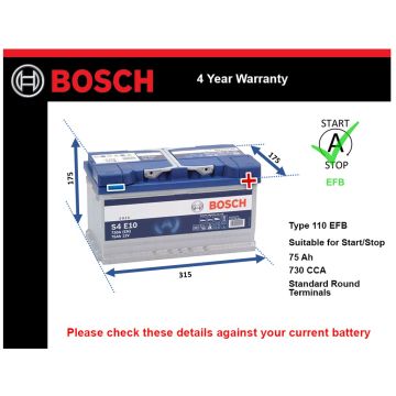 Bosch S4E10 EFB Car Battery
