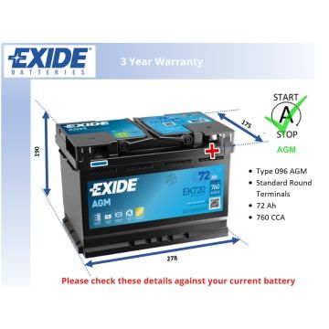 Exide EK720 AGM Car Battery