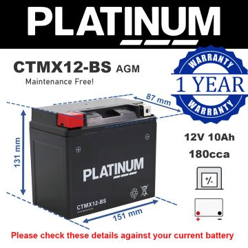 Platinum CTMX12-BS AGM Motorcycle Battery