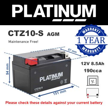 Platinum CTZ10-S AGM Motorcycle Battery