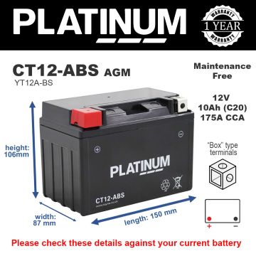 Platinum CT12-ABS AGM Motorcycle Battery
