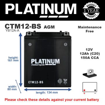 Platinum CTM12-BS AGM Motorcycle Battery