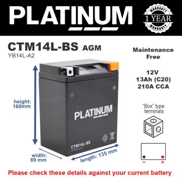 Platinum CTM14L-BS AGM Motorcycle Battery