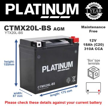 Platinum CTMX20L-BS AGM Motorcycle Battery