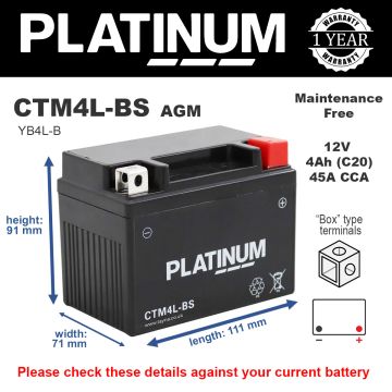 Platinum CTM4L-BS AGM Motorcycle Battery