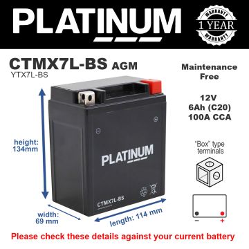 Platinum CTMX7L-BS AGM Motorcycle Battery