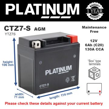 Platinum CTZ7-S AGM Motorcycle Battery