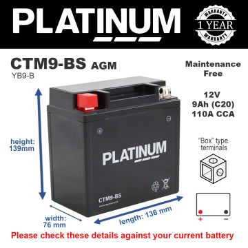 Platinum CTM9-BS AGM Motorcycle Battery