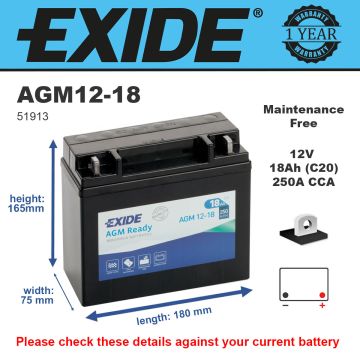 Exide AGM12-18 AGM Motorcycle Battery