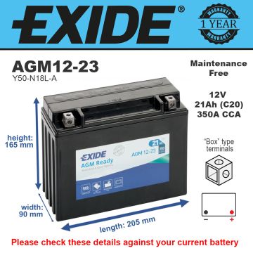 Exide AGM12-23 AGM Motorcycle Battery